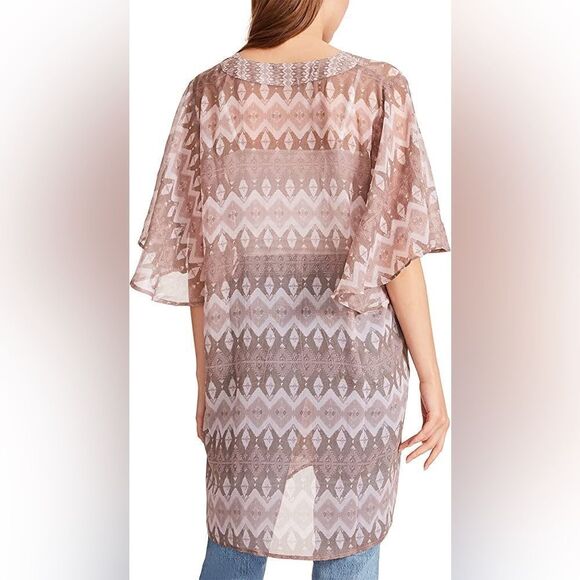 Steve Madden Printed Short Sleeve Kimono Clay Purple One Size New - Picture 2 of 8